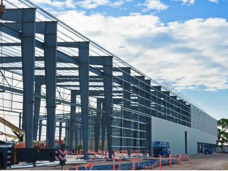 Commercial metal building construction in progress