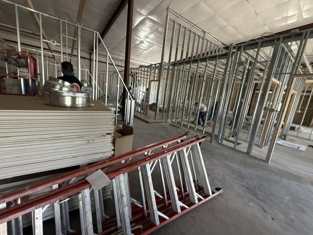 Interior commercial framing and drywall construction in progress